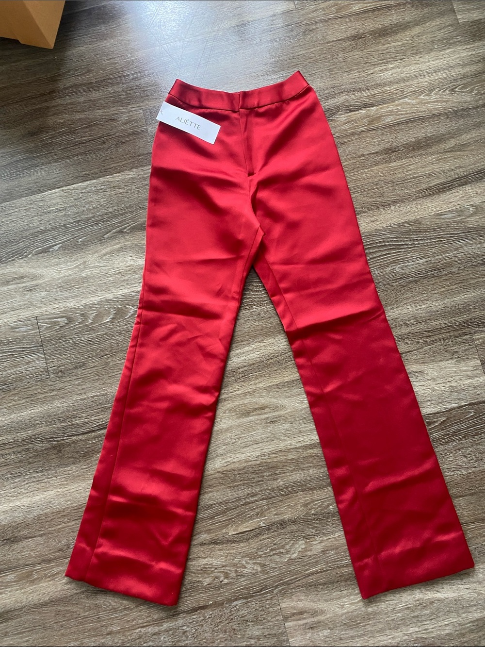 Aliette Red Satin-Like Pants Straight-Leg, High waist,  Sz  6 with 37” inseam